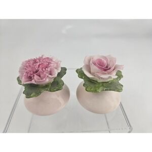 Aynsley Fine Bone China Miniature Floral Vases Pair Rose Carnation